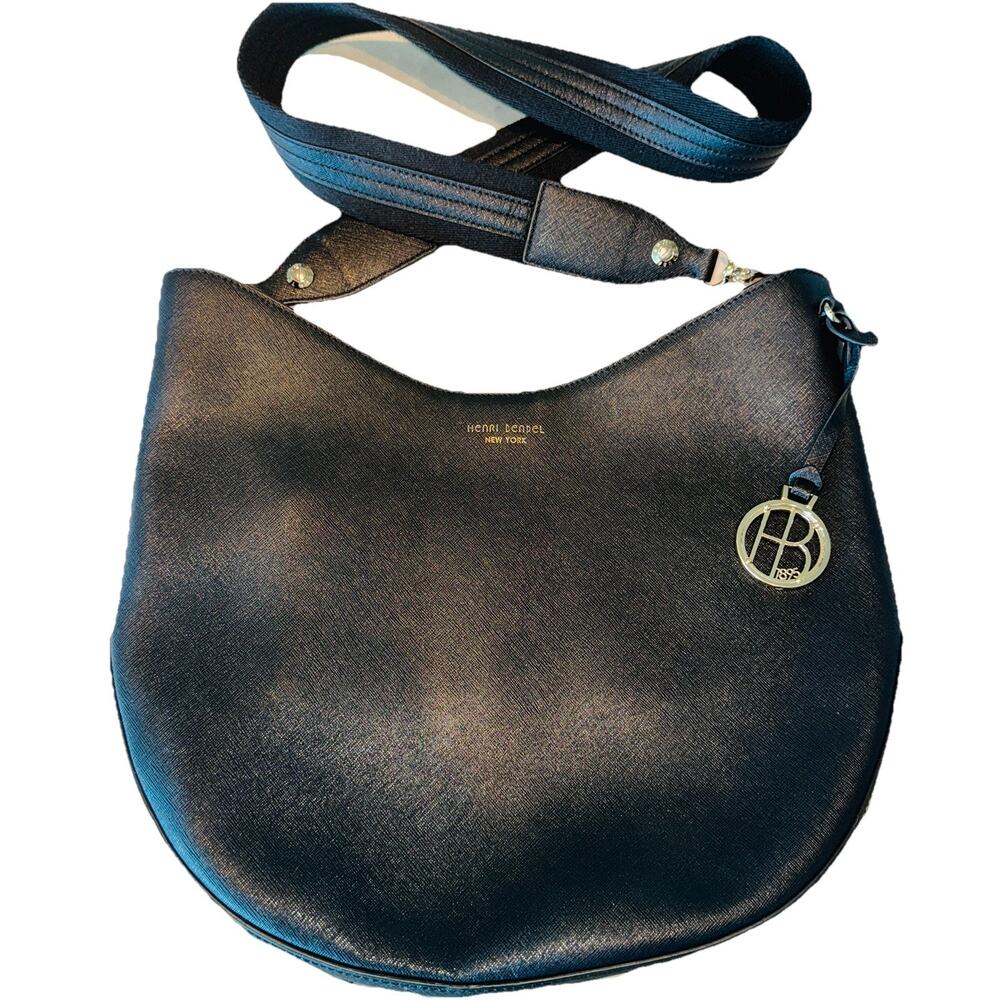 CLASSY Henri Bendel West 57th Hobo Crossbody Bag Handbag Black Epi Leather 14"
